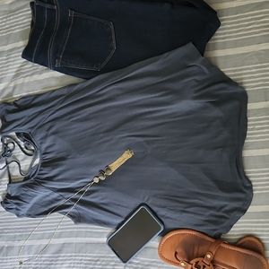 Loft flutter sleeve tie-back neck, top, small